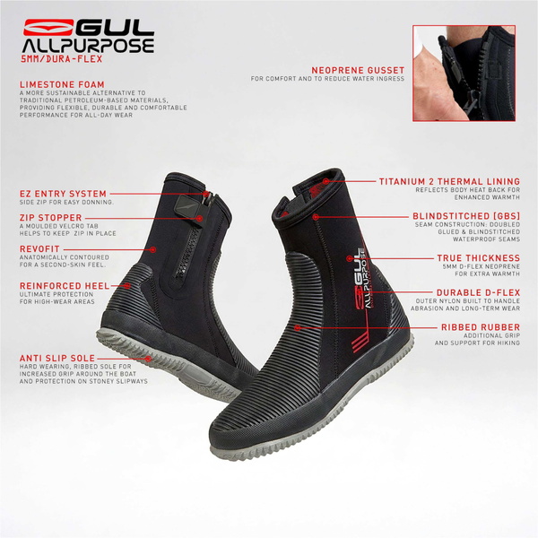 2026 GUL 5mm All Purpose Zipped Neoprene Boots BO1276-B8 - Black